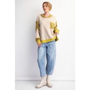 1002 EASEL Large Size Thermal Contrast Fabric Pullover Hoodie Sweatshirt Top